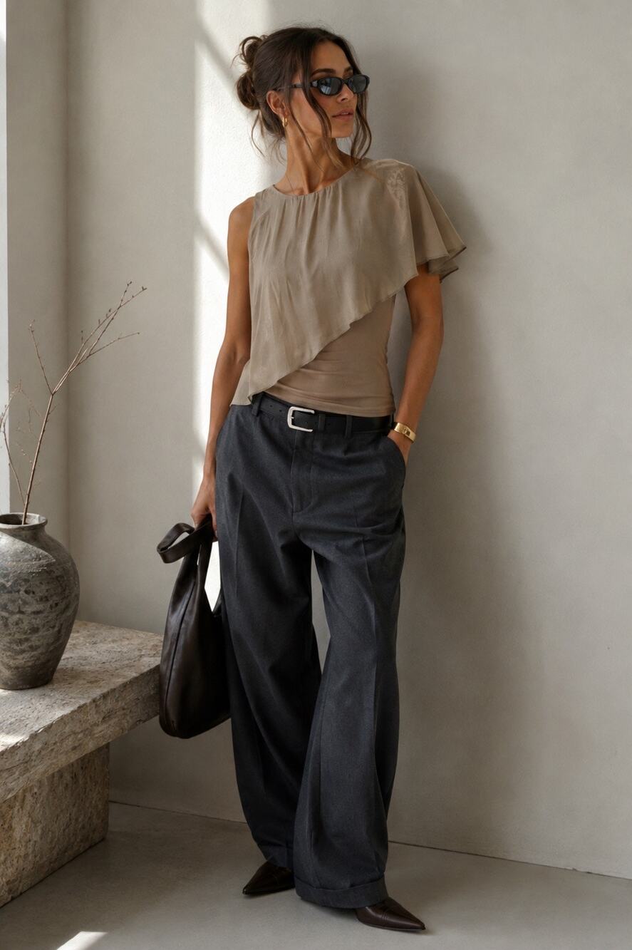 Brunello Cucinelli Silk Blouse Tank Top Taupe Brown Shirt Neutral Draped Small